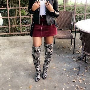 Thigh high black and silver boots